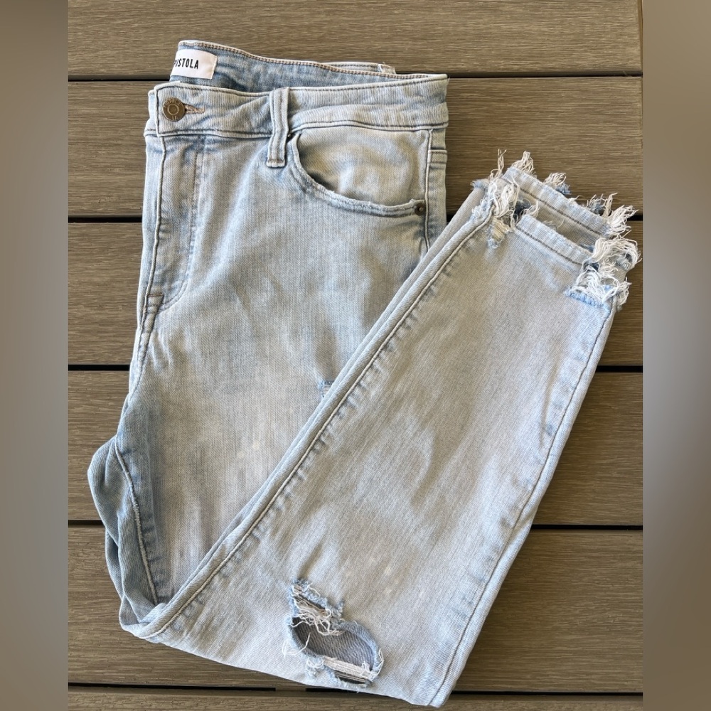 Pistola Light Wash Distressed Ankle Skinny Jeans Raw Hem Size 32